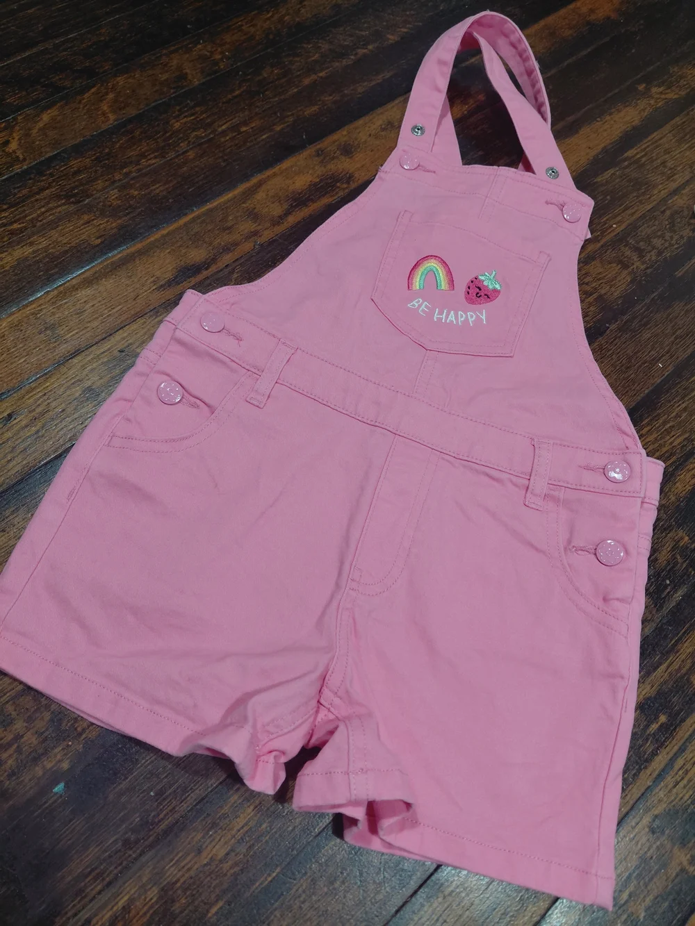 Garanimals Pink Short Girls' Overalls with Embroidered Pocket Motifs